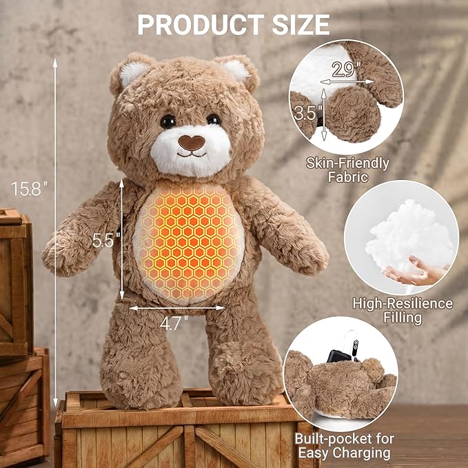 Teddy Bear Heating Pad for Period Cramps, Heated Stuffed Animal Plush Toy, USB Electric Heating Pad with Auto Shut Off,Warm Plushie for Belly Back Shoulder Pain Relief, Gift for Mom Women