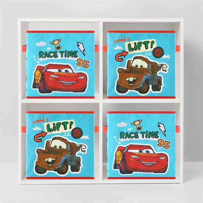 Disney Cars Storage Cubes, Set of 2 Durable 10"x10"x10" Fabric Bins with Handles, Lightning McQueen Organizer Boxes for Kids' Toys, Clothes & Room Décor