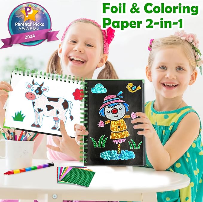 FUNNYB&G Foil Art Crafts for Kids Ages 4-8: Mother's Day 2026, Birthday Gift for Kids, Art and Crafts Supplies, Party Favors, Creative Toys for Kids 4 5 6 7 8 9 Years Old(Farm)