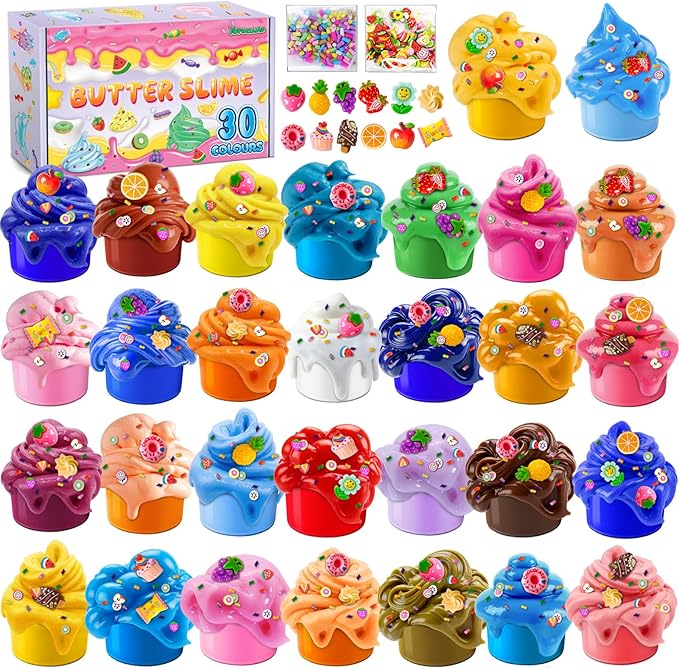 30 Pack Butter Slime Kit for Kids, Slime Toys for Boys & Girls, Scented DIY Slime Toy for Party Favor, Soft and Non-Sticky, Birthday Easter Gifts Prize for Girl Boys Kids 6 7 8 9 10 11 12