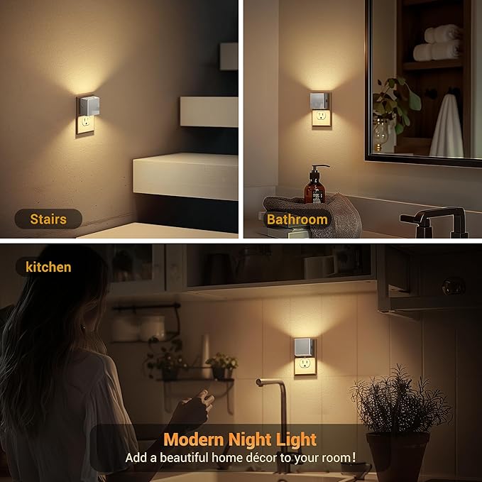 JandCase Night Light,Automatic Night Lights Plug into Wall,Dusk to Dawn,2 Pack Soft White 3000K Brightness Adjustable Nightlight for Kids Bedroom Bathroom Hallway Kitchen