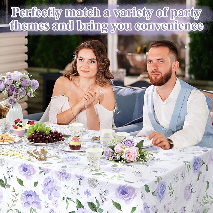 Pickmesh 194 Pcs Purple Floral Party Supplies for 24 Guests, Spring Floral Paper Plates and Napkins Cups Tablecloth Cutlery for Women Birthday Tea Bridal Shower Garden Party Supplies