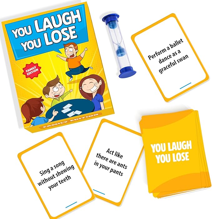 BRAVEBUG You Laugh You Lose Game - Funny Charades Kids Games - Board Games for Kids & Teens - Try Not to Laugh Challenge - Sleepover Party Supplies for Girls, Birthday Game for Family, Kids & Girls