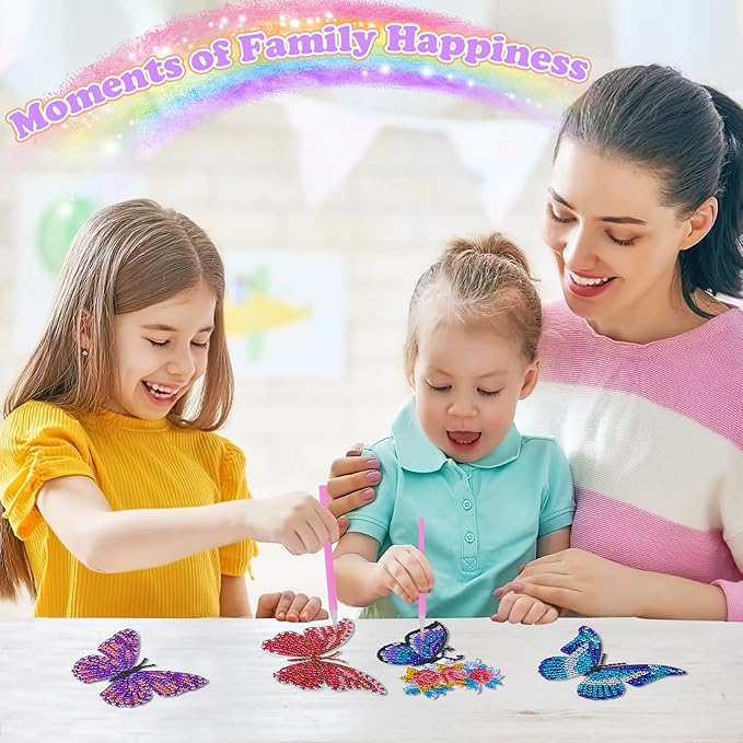 YiConfety Diamond Painting Kits, Kids Diamond Art Gift, Gem Art Kits for Girls Birthday, Arts and Crafts for Kids Ages 6 8 10(Butterfly)