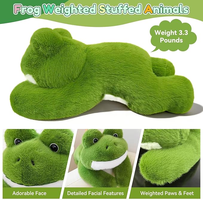 QUIRAI Weighted Stuffed Animals Frog Plush, 24" | 3.3 lb Frog Stuffed Animal, Pillowfort Weighted Plush Animals & Cute Plushies Gifts for Kids Adults