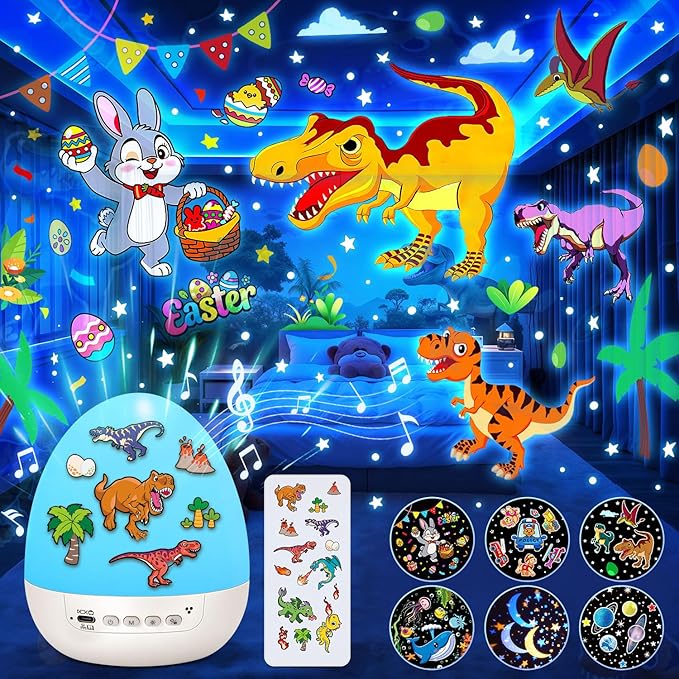 Dinosaur Egg Light for Nursery Sound Machine | 15 Sleeping Sounds+12HD Films+360°Rotating | Dnio Gifts for Kids Primal Hatch Dinosaur Egg Night Light for Nursery Boy Toys Hatch Sound Machine Lights