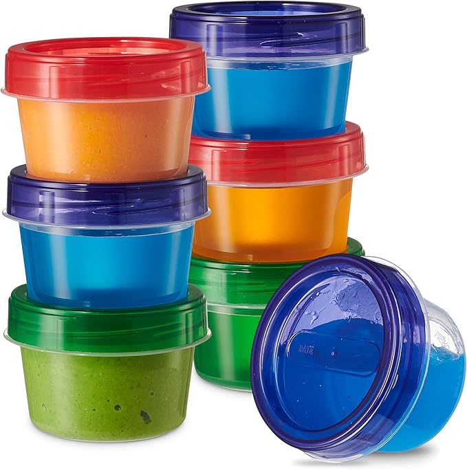 ELEGANT DISPOSABLES Baby Food Storage Containers 4 oz Food Storage Jars with Color Twist Lids Plastic Freezer Storage Pack of 24