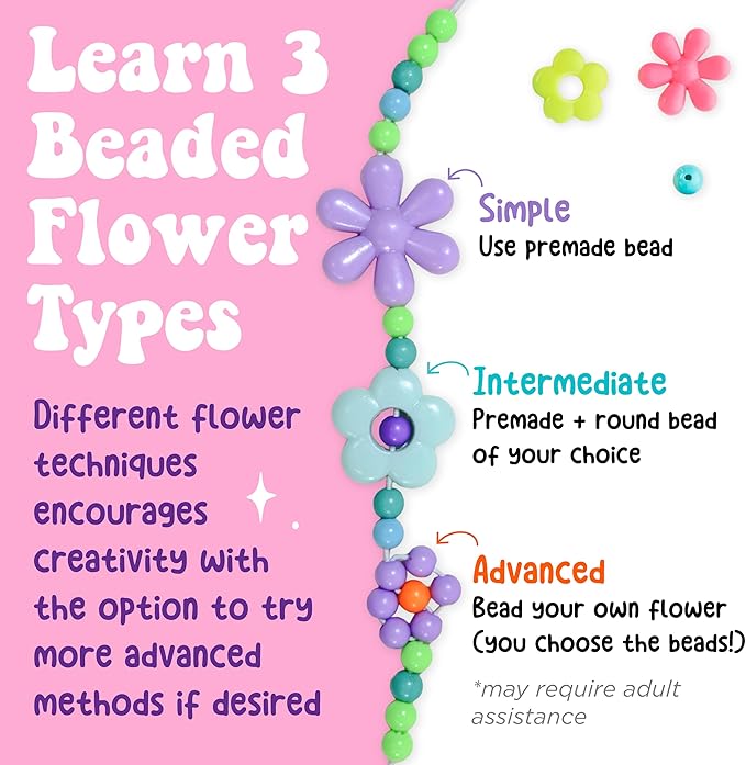 Creativity for Kids Beaded Flower Bracelet Making Kit | DIY Jewelry Craft Kit for Girls | Create 5 Colorful Beaded Bracelets to Wear, Share & Gift | Spring Crafts & Gifts for Mom (Ages 6+)