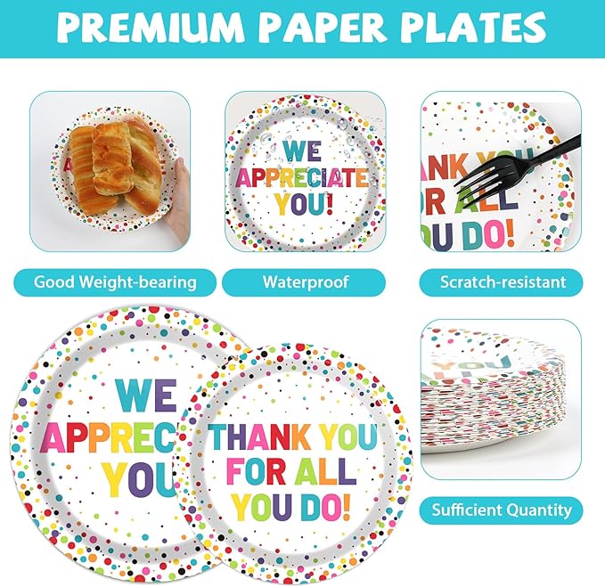 200pcs Thank You Plates Napkins We Appreciate You Paper Tableware Set Employee Appreciation Dinnerware Thank You Party Decoration for Teacher Volunteer Pastor Retirement Party Decor Supplies Serves 50