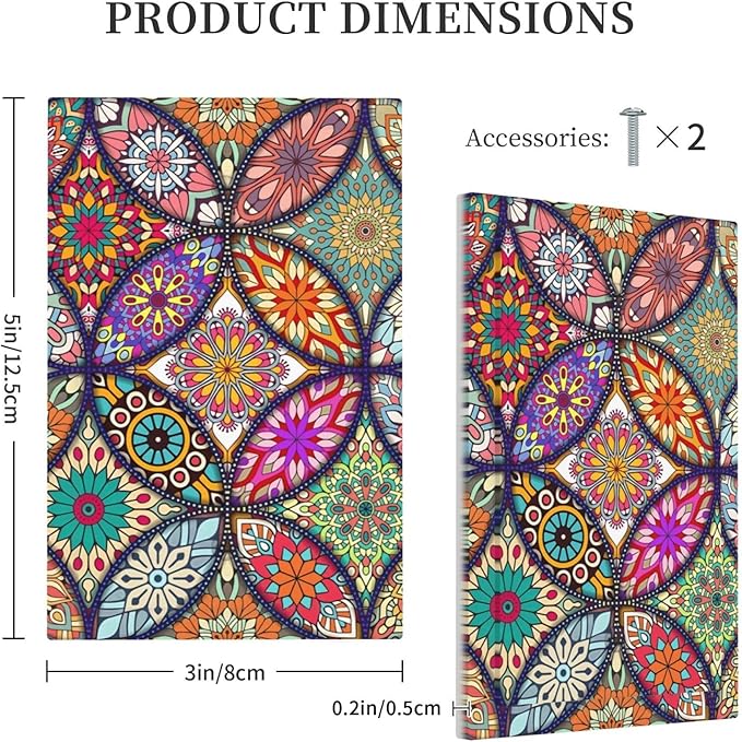 Boho Floral Pretty Colorful Mandala Flowers Light Switch Cover Plate 1 Gang No Device Blank Electrical Wall Plates Faceplate Decorative Switch Plate for Bedroom Living Room Decor