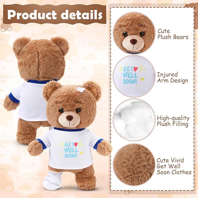 Deekin Get Well Soon Gifts for Kids Injured Recovery Bear Stuffed Animal Gifts Bear for Kids Adult with Broken Arm After Surgery Soft Bandage Plush 10 Inches(Brown,Leg Injury)