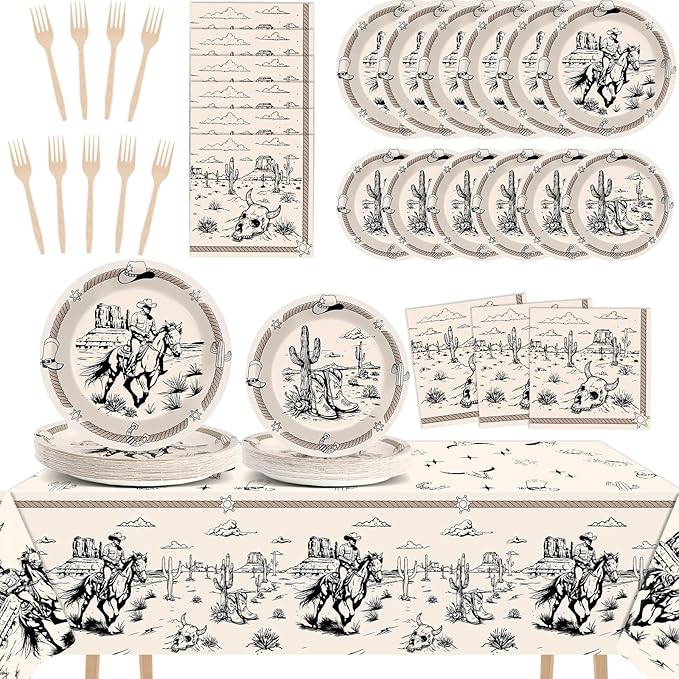 Cowboy Birthday Plates Napkins for Kids Boys Western Party Theme Supplies Decorations Rodeo Bachelor Paper Cake Tableware Set Tablecloths Serves 24 Guests Cowboy Ranch Wild West Party Favors