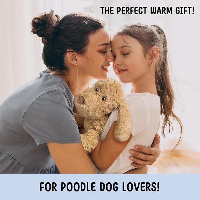 Goldendoodle Poodle Dog Microwavable Stuffed Animal – 1.5 lb Unscented Heating Pad Plush, Soft Cozy Golden Doodle Puppy Toy for Relaxation and Comfort, Gift for Women, Girls, Adults & Kids, Happy Fuel