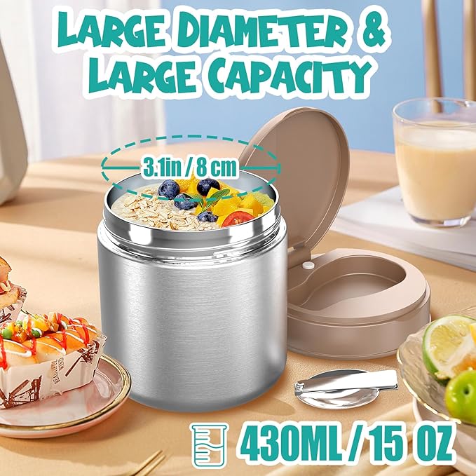 Thermo for Hot Food Kids - 15.2oz, Leak Proof Insulated Food Jar, Soup Thermo, Insulated Lunch Containers, Termos Para Comida Caliente, Wide Mouth Lunch Box with Folding Spoon and Handle