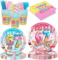 152 PCS 6 7 Six Seven Ice Cream Birthday Disposable Party Supplies Serves 20 Guests, Sweet Treats Meme Disposable Tableware Set with Plates Cups Napkins Cutlery for 6 & 7 Year Old Birthday Decorations