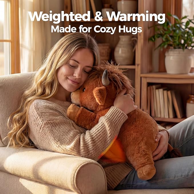 Mewaii Weighted Stuffed Animals with Microwavable Heating Pad - 5 lbs Adjustable, Heatable & Coolable Stuffed Animal for Realistic Hug, Removable Inner Pad, Plush Gifts for Kids (Amber Brown, 23 Inch)