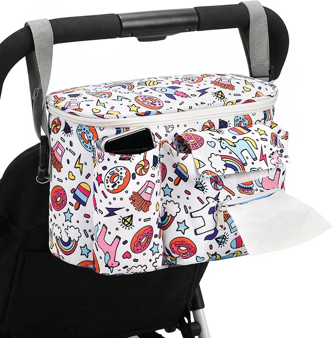 Coloch Universal Stroller Organizer, Large Capacity Multi-purpose Stroller Bag Caddy with Cup Holder Waterproof Stroller Basket for Baby Essentials