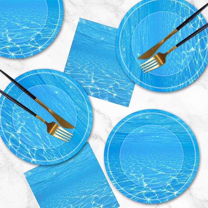 40 Pcs Ocean Plates and Napkins Sets - Under The Sea Party Supplies Tableware, Blue Disposable Paper Plates and Napkins Kit for Summer Ocean Themed Party Decorations Birthday Table Decor, Serves 20