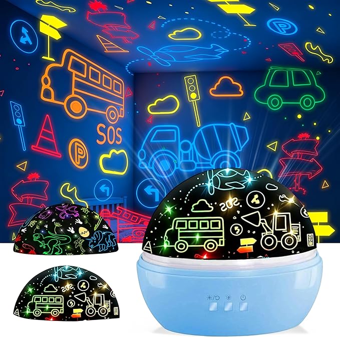 MINGKIDS Kids Night Lights for Bedroom,Project Dinosaurs and Vehicles on Wall or Ceiling,Room Lights for Baby Toddler,2 to 9 Year Old Gifts for Boys Girls