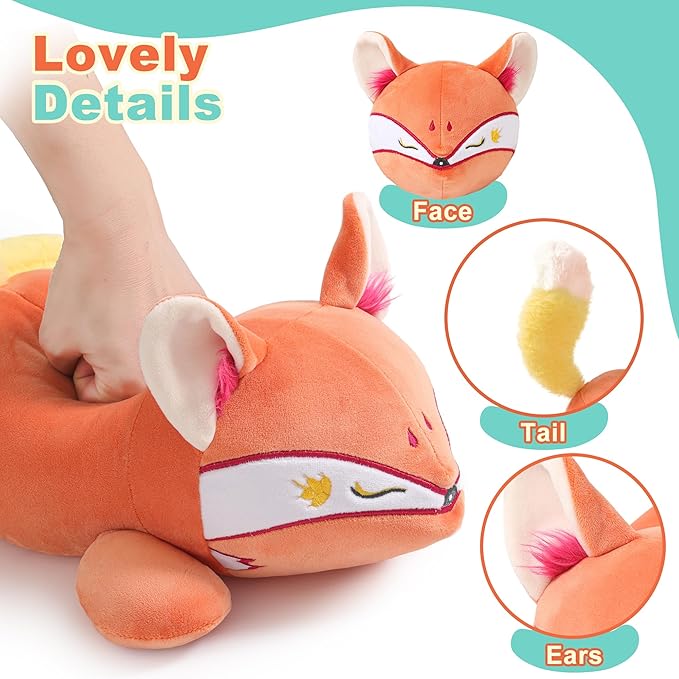 Onsoyours Original Red Wheat Fox Weighted Stuffed Animal, Cute Weighted Positive Fox Plush Pillow Toy Soft Plushies Gift for Kids & Adults（9.8", 1.0 Lbs）