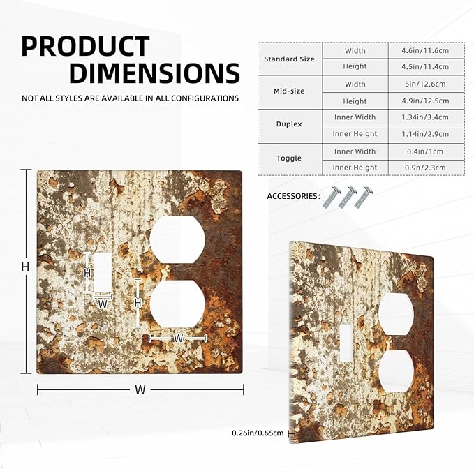 Wallplates Vintage Metal Rust Texture Peeling Paint 1 Toggle 1 Duplex Switch Plate Electrical Gfci Faceplate Decorative Light Switch Covers For Farmhouse Cabin Decor