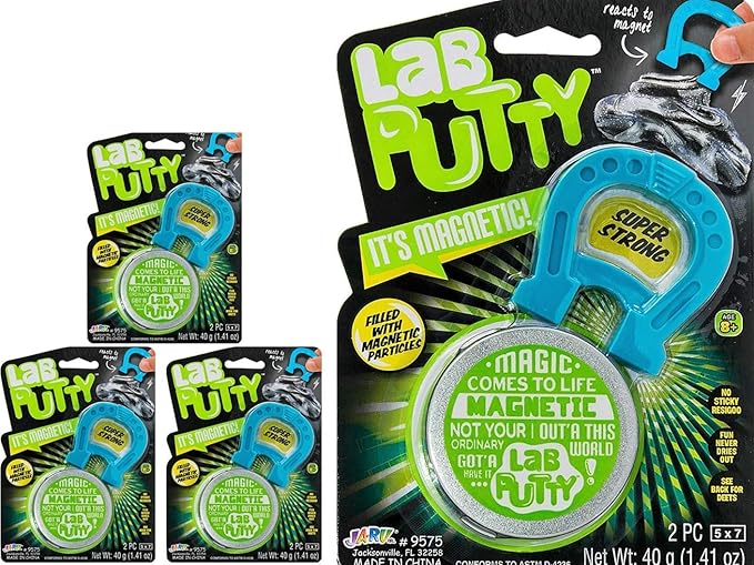 JA-RU Lab Putty Magnetic Slime with Magnet & Tin Container (3 Units) Squishy Fidget Toy Magnetic Putty for Kids. Non Sticky Slime. Anger Management Toys. Sensory Party Favors. 9575-3p
