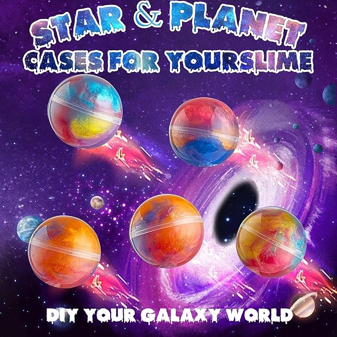 Funewest Slime Kit for Boys, Mini Galaxy Slime Making Kit with Glow in the Dark Stickers, Glitter, Beads & Charms – Creative DIY Crafts & Stress Relief Sensory Toy Gifts for Girls Ages 6-12