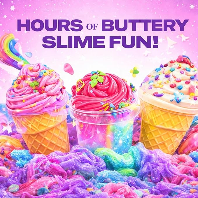 Butter Slime Kit for Girls Ages 8-12, 6 Pack Pre-Made Slime Kit with Charms, Sprinkles, Ice Cream Add-Ins & Storage Case, Soft Non-Sticky Sensory Gift for Kids