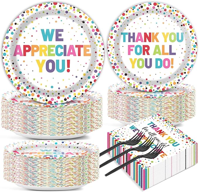 200pcs Thank You Plates Napkins We Appreciate You Paper Tableware Set Employee Appreciation Dinnerware Thank You Party Decoration for Teacher Volunteer Pastor Retirement Party Decor Supplies Serves 50