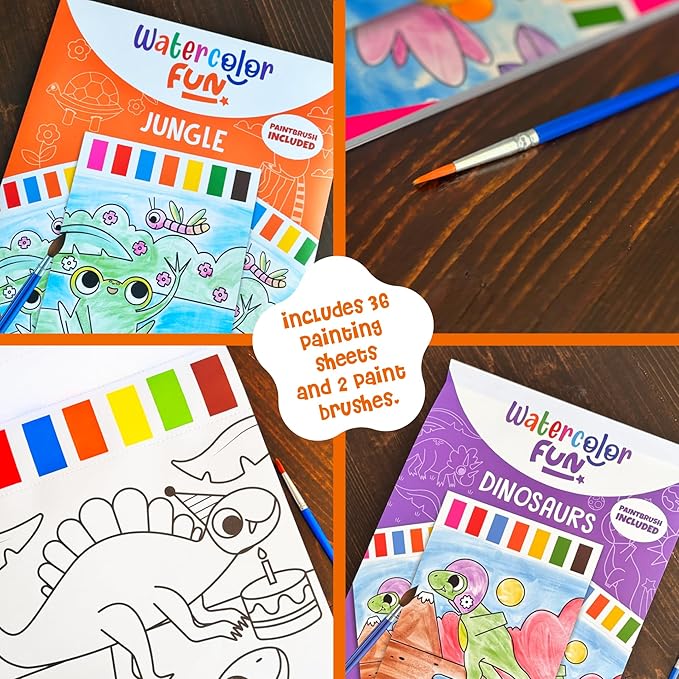 DINO MINI Watercolor Fun Value Pack - 2 Paint with Water Kits for Toddlers - Water Painting for Toddlers - Travel Activities for Kids Ages 4-8 - Screen Free Birthday Gifts (Dinosaurs - Jungle)
