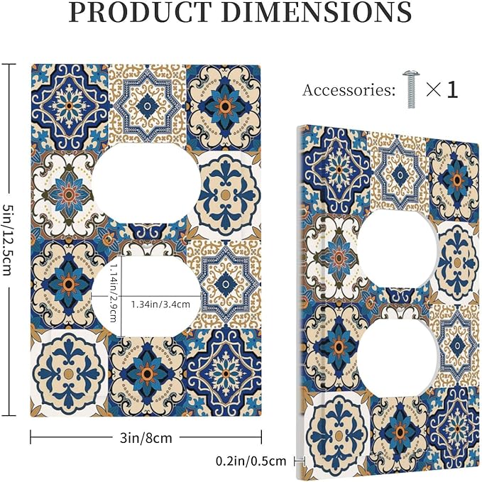 Outlet Covers Mandala Decorative Tile Talavera Moroccan Tiles 1 Gang Duplex Electrical Receptacle Faceplate Light Switch Cover Wall Plate Decorative Switch Plates for Bedroom living Room