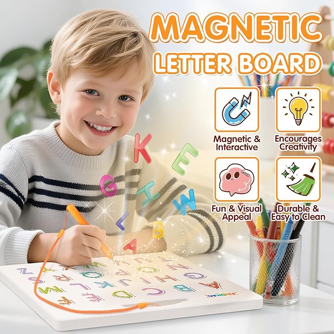 FINDMAG Magnetic Letter Board, Double Sided Alphabet Magnets Tracing Board for Toddlers, Uppercase & Lowercase ABC Boards for Learning Practice, Handwriting, Preschool Educational Gifts for Children