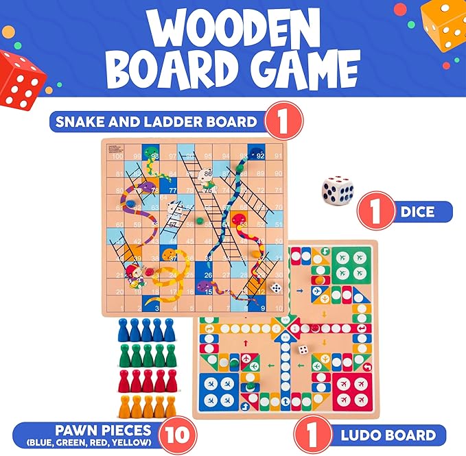 Toysery 2 in 1 Board Games Set. Complete with Ludo Board Game Plus Snakes and Ladders Set
