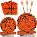 96Pieces Basketball Tableware Set Sport Party Disposable Plates Napkins Fork Basketball Birthday Party Decorations For Teenagers Kids Boys Baby Basketball Team Party Supplies Serves 24 Guests