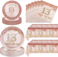 13th Birthday Party Decorations for Girls, Rose Gold Birthday Supplies Include 20Pcs Dinner Plates, 20Pcs Dessert Plates, 20Pieces Napkins and 2 Tablecloth, Sweet Thirteen Party Tableware