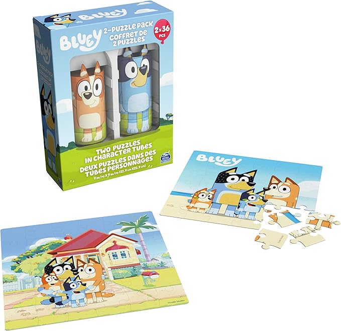 Spin Master Games, Bluey Puzzles 2-Pack, 36 Pieces, Kids Puzzles, Bluey Toys, Preschool Puzzles, for Ages 3 & Up
