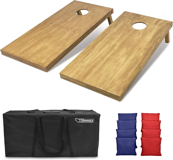 GoSports 4 ft x 2 ft Regulation Size Wooden Cornhole Boards Set with Light Brown Finish - Includes Carrying Case (Choose Your Colors)