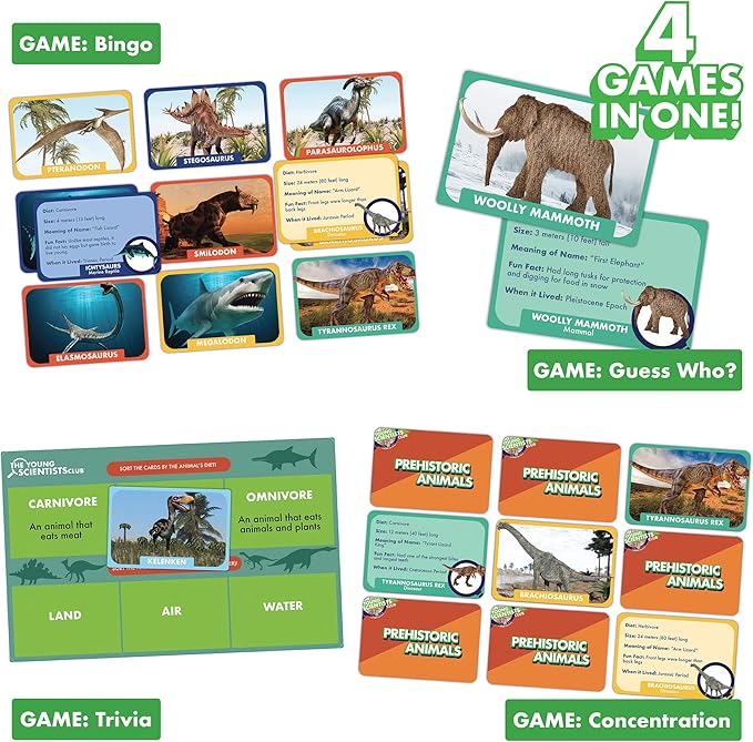 The Young Scientist Prehistoric Animal Card Games for Age 5 and Up: Matching, Bingo, Memory, Trivia - Hands-On Educational STEM