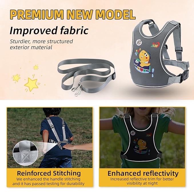 Safety Walking Harness for Kids 3-6, Anti-Elopement Vest Harness for Autism Special Needs ADHD, Reflective Leash with Grab Handle for Autistic, Active Children, Adjustable Tether for Travel and Crowds