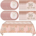 41Pcs 16th Birthday Party Decorations for Girls, Rose Gold Birthday Supplies Include 20 Plates 20 Napkins and 1 Pcs Tablecloth, Sweet Sixteen Year Old Birthday Party Tableware for Girls Kids Children
