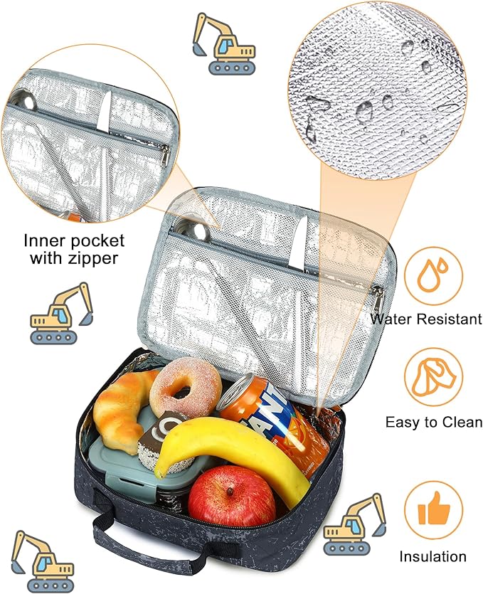 LOIDOU Lunch Box for Kids Boys Girls Insulated Lunch Bag Thermal Meal Tote Reusable Lunch Pail Bags for School Travel (Truck Gray)