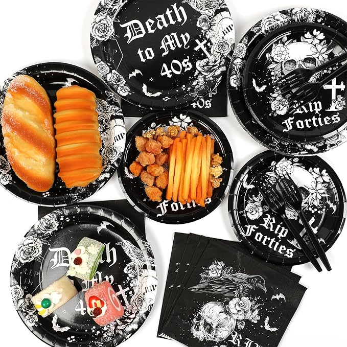 Qyeahkj 100 Pcs 50th Birthday Plates and Napkins Party Supplies Death To My forties Decorations Rip To My 40s Paper Tableware Set for Men Women 50th Birthday Funeral for My Party Favor Serve 25