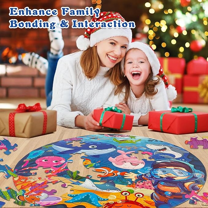 TALGIC Puzzles for Kids Ages 4-6, Large 70 Piece Round Ocean Floor Puzzles, Kids Puzzles 4-6 with Colorful Underwater World, Educational Learning Toys for 3, 4, 5, 6, 7, 8