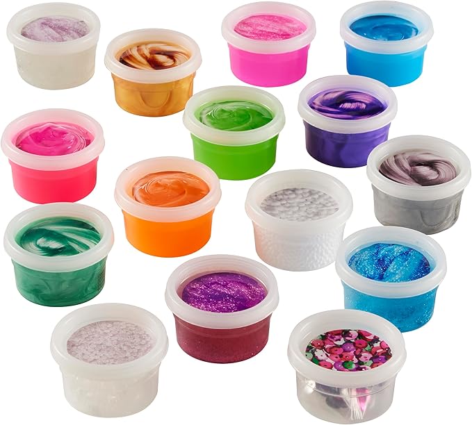 CRA-Z-Slimy Slimy Blendz Premade Slime Set, 12 Rainbow Slime Cans with Foam Beads, Sequins & Clear Beads, Sensory Mixing Kit for Kids Ages 6+