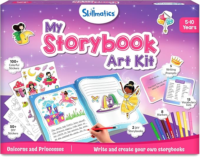 Skillmatics Storybook Art Kit - Create Fairytale Stories, DIY Craft & Writing Kit with 300+ Stickers, Scrapbooking & Journal Activity, Screen-Free Fun, Gifts for Kids Ages 5, 6, 7, 8, 9, 10