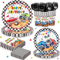 144pcs Monster Truck Birthday Party Decorations Plates Napkins Disposable Truck Paper Cups Monster Truck Party Supplies Tableware Set for Kids Boys Birthday Decor Serve 24 Guests