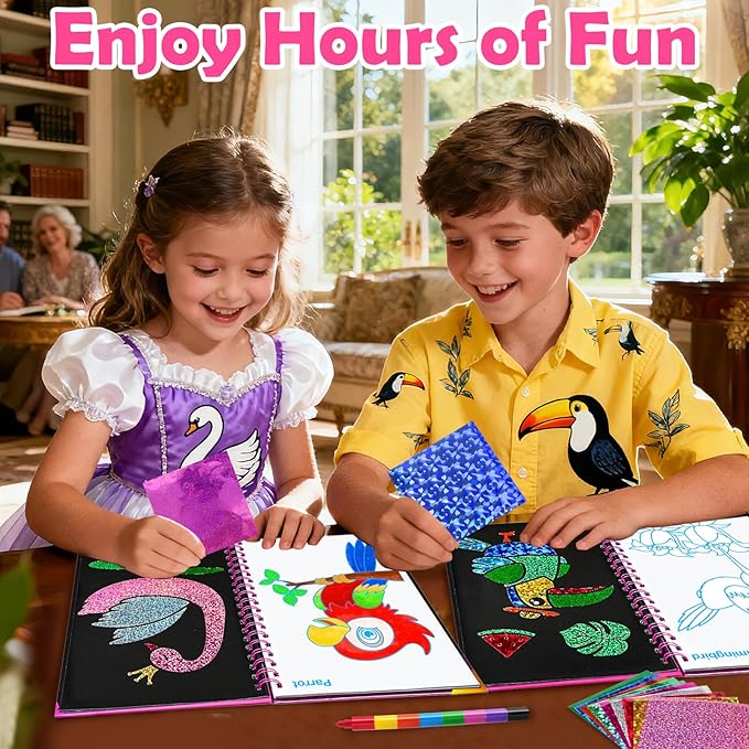 FUNNYB&G Foil Art Crafts for Kids Ages 4-8: Mother's Day 2026, Birthday Gift for Girls, Art and Crafts Supplies, Party Favors, Creative Toys for Girls 4 5 6 7 8 9 Years Old(Birds)