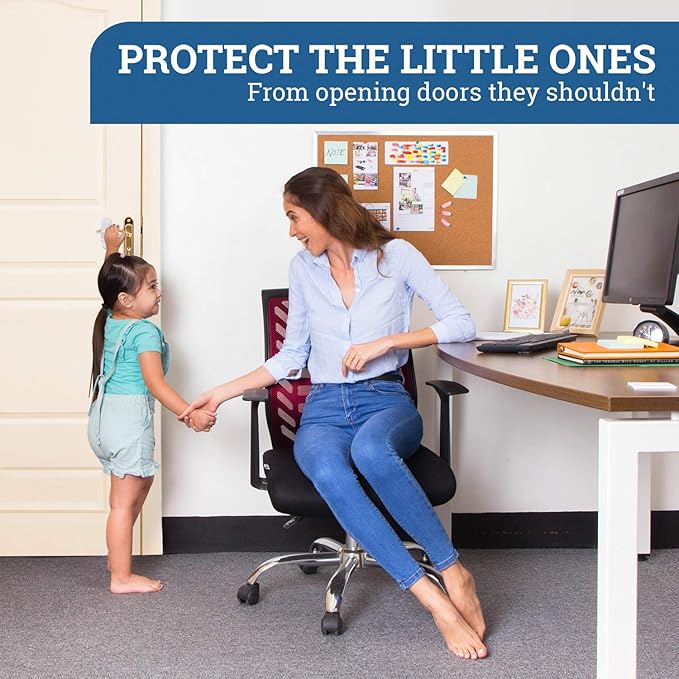 Door Lever Lock (1 Pack) Prevents Toddlers from Opening Doors. 3.25" L * 1.5" W * 4.5" H Easy One Hand Operation for Adults. Durable ABS with 3M Adhesive Backing. Simple Install, No Tools Needed.