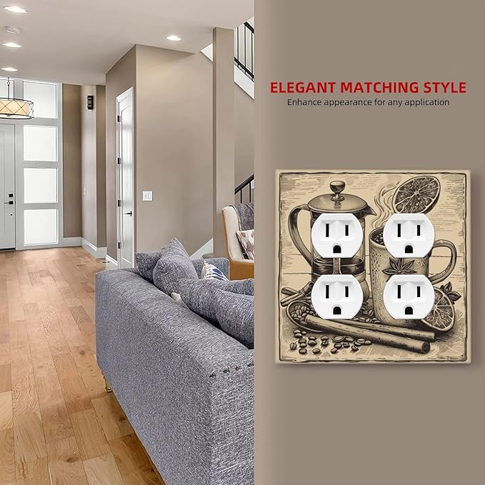 Decorative Outlet Covers Beige Vintage Rustic Coffee Beans Spice 2 Gang Decorative Switch Plate Double Duplex Wall Plates Switch Plates and Outlet Covers for Kitchen Coffee Bar Decor