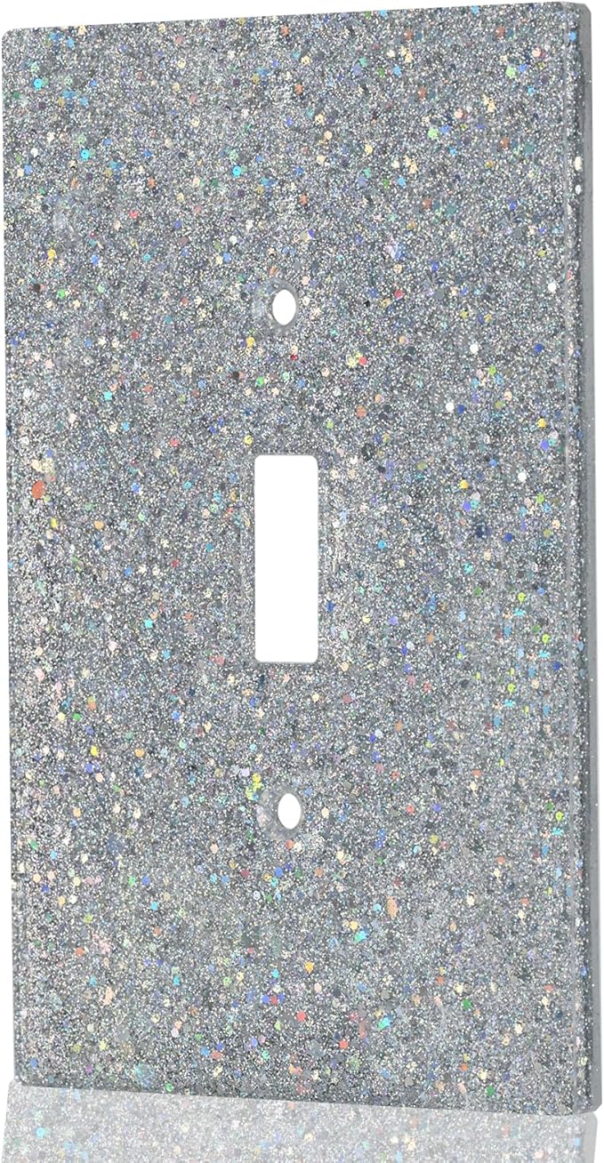 Deep Silver Glitter Light Switch Cover - Sparkling Wall Plate 5.1"x3.15", Unique Gift for Her, Housewarming, Birthday, Home Decor,Single Toggle